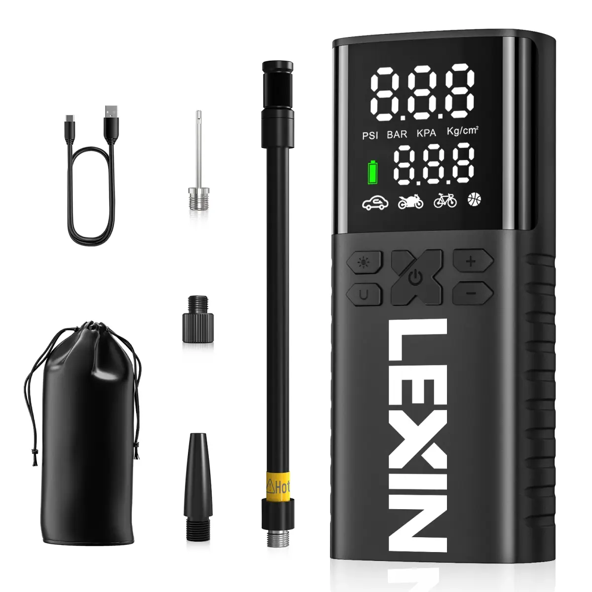 Lexin P4 Bomba de ar inteligente 4000mAh para motocicletas Inflador de pneus Barco de bicicleta com LED Digital e inflação de pressão predefinida