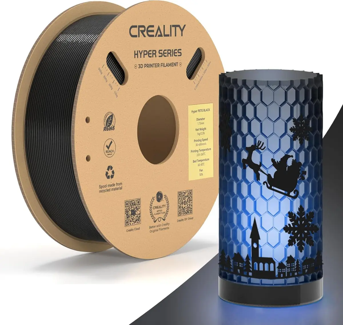 Filamento oficial Creality PETG de 1,75 mm para K1 Max/K1/K1C, filamento de impressora 3D Hyper PETG projetado para carretel de alta velocidade de 350 mm/s, 1 kg (2,2 lbs)/, precisão dimensional ± - 1