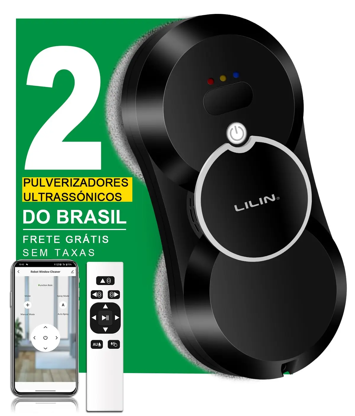 LILIN HCR10 Robô Limpa Vidros de Janelas spray de água duplo e Bivolt | Planejamento de rotas, Betecção de bordas. APP e controle remoto. Bivolt, Do Brasil