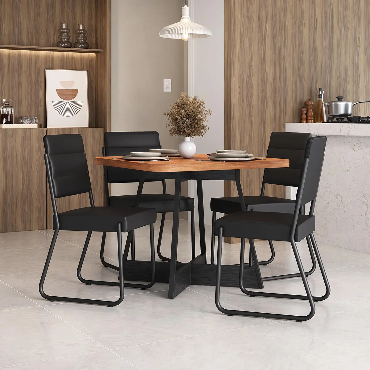 Conjunto Sala de Jantar 4 Cadeiras Charlotte Carraro (Preto)