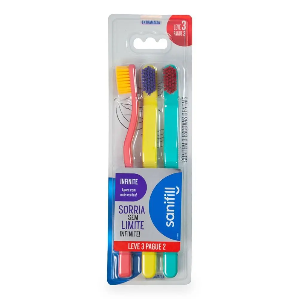 Escova de Dente Sanifill Infinite Leve 3 Pague 2 - Cerdas Extramacias – Cores Sortidas, Sanifill - 1