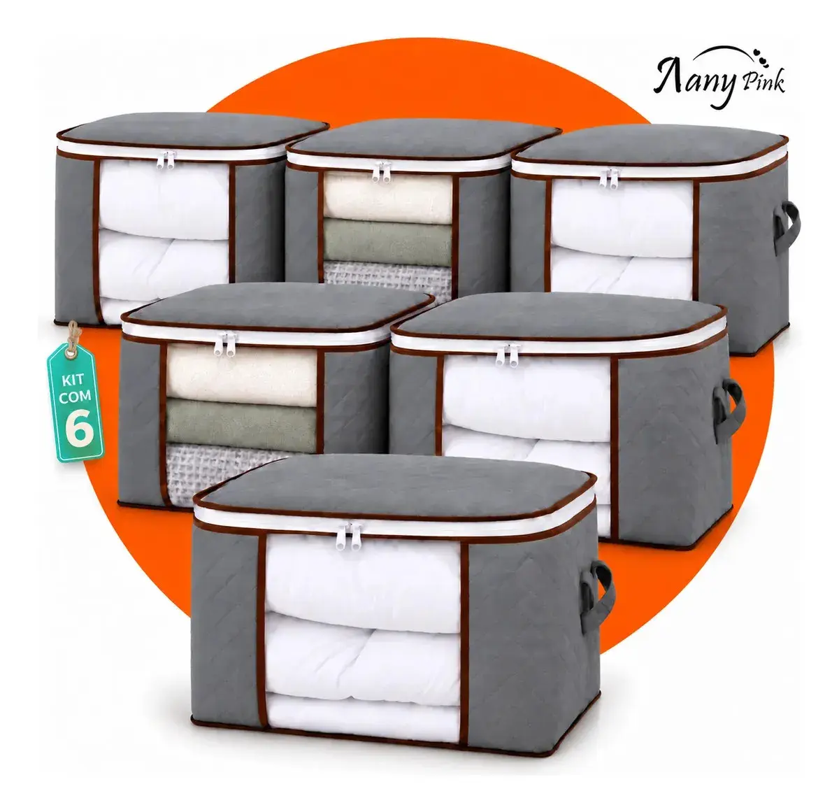 Kit 6 Sacos Edredom Organizadores Guarda Roupa Dobrável Nylon Cobertor Roupa De Cama Travesseiro Organizador Multiuso Com Zíper Alça Reforçada Para Closet Armário Mudança E Armazenamento - Nany Pink