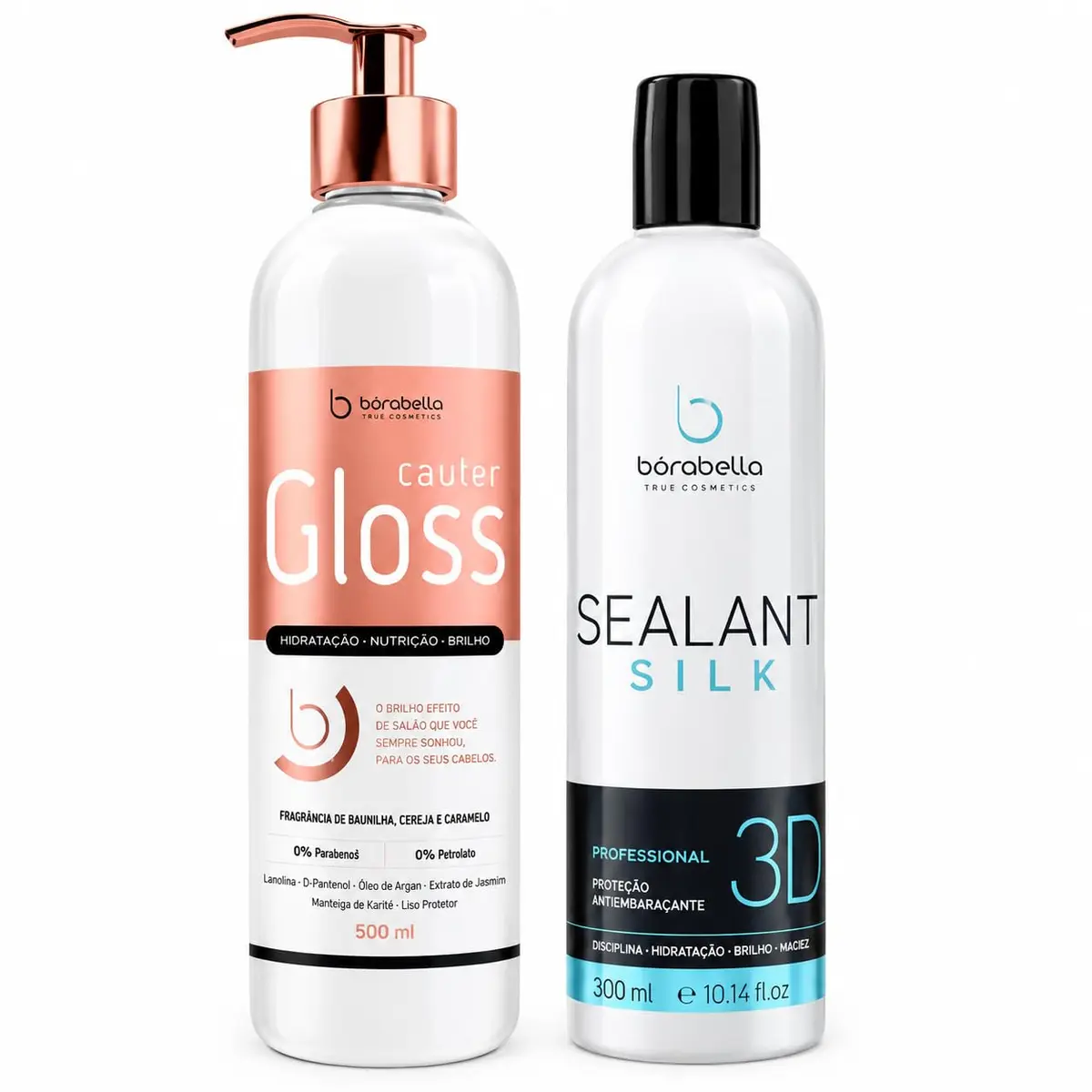 Kit de Progressiva Capilar Sem Formol Borabella, 500ml e 350ml | Cauter Gloss, Selagem 3D Orgânica, Brilho Espelhado, Reconstrução Capilar