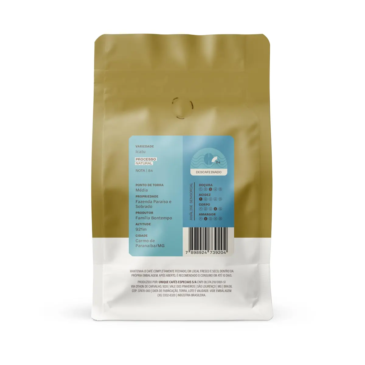 Café Especial Descafeinado 500g - Grãos - Cafeína Extraída Naturalmente
