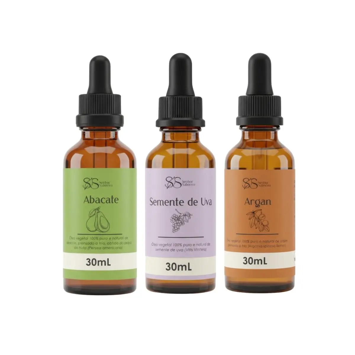Trio Óleos Abacate + Argan + Semente de Uva Prensado à Frio 30mL - 1