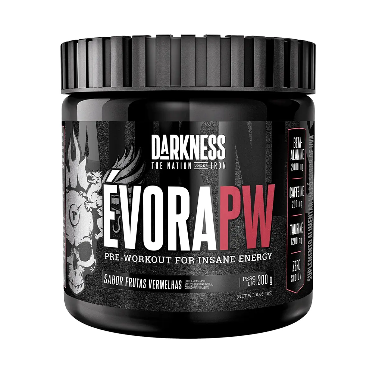 Darkness - Evora Pré-Treino Frutas Vermelhas - Pre Workout Sem Glúten - Fórmula c/ Palatinose, Cafeína e Taurina - Suplemento Alimentar em Pó para Alta Performance - 300g - 1