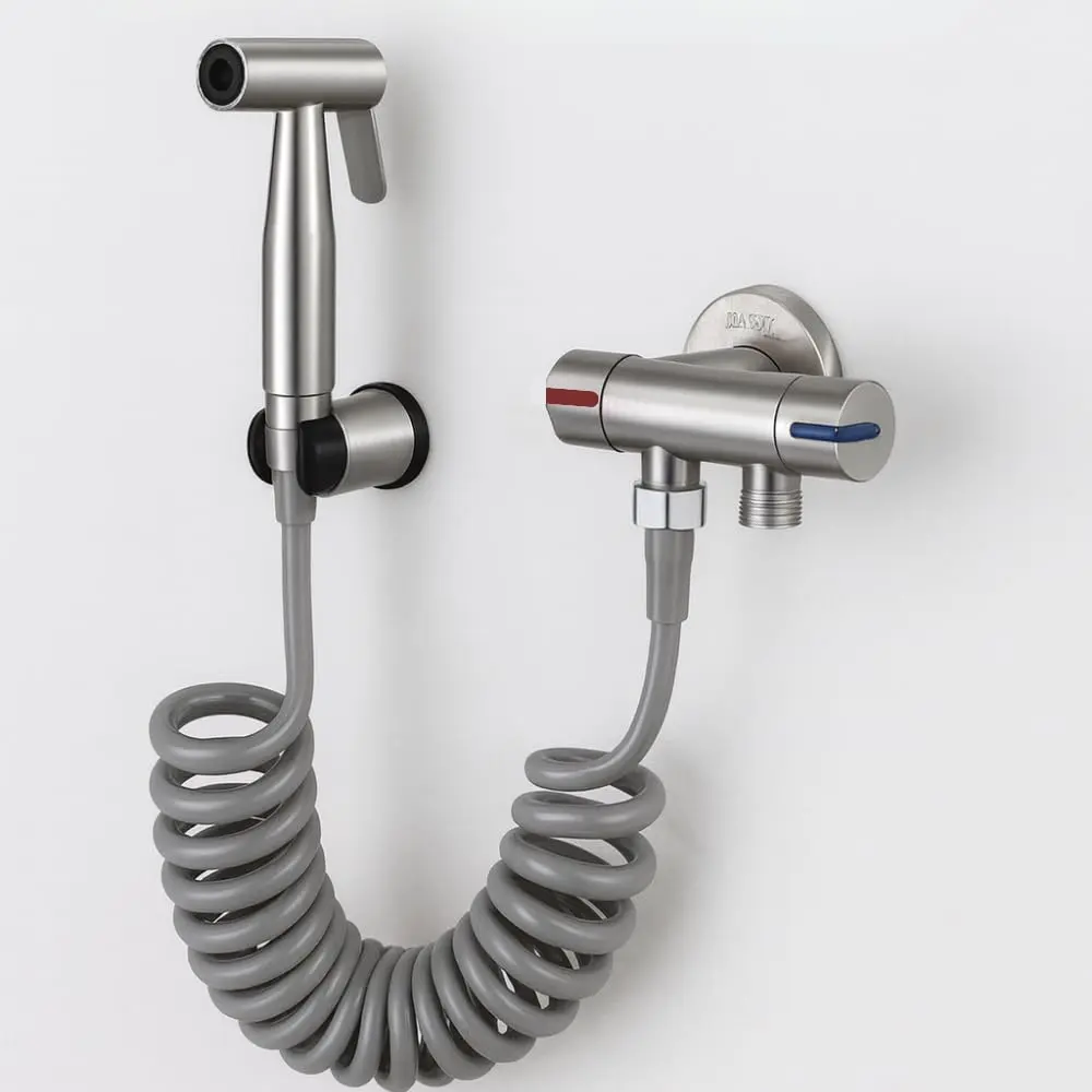Ducha Higiênica Inox Com Registro Mangueira Extensível Que alcança 1.7mts Alta Pressão Cabo Ergonômico Prático Instalação Fácil Kit Completo Banheiro Moderno Higiene Segura Econômica Conforto Total