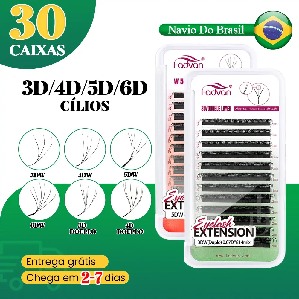 Fadvan Cílios Postiços 3DW 4DW 5DW 6DW Duplo Trevo 4 Folhas - Mega Volume | Entrega Rápida e Frete Grátis | Estoque Brasil