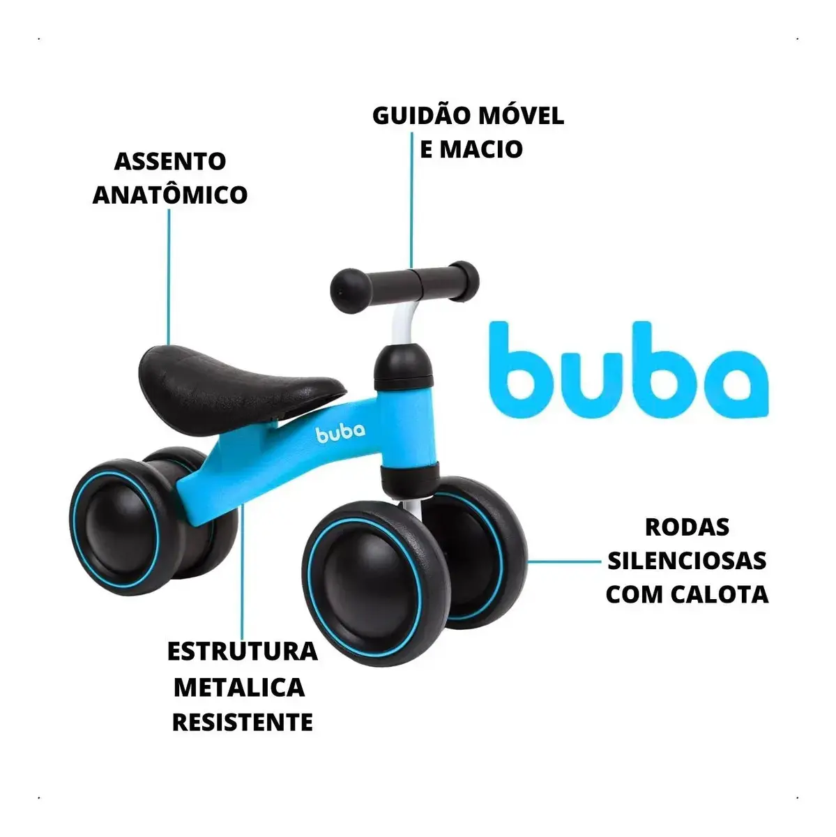 Bicicleta De Equilíbrio 4 Rodas Buba Infantil Sem Pedal Cor Azul thumbnail 3