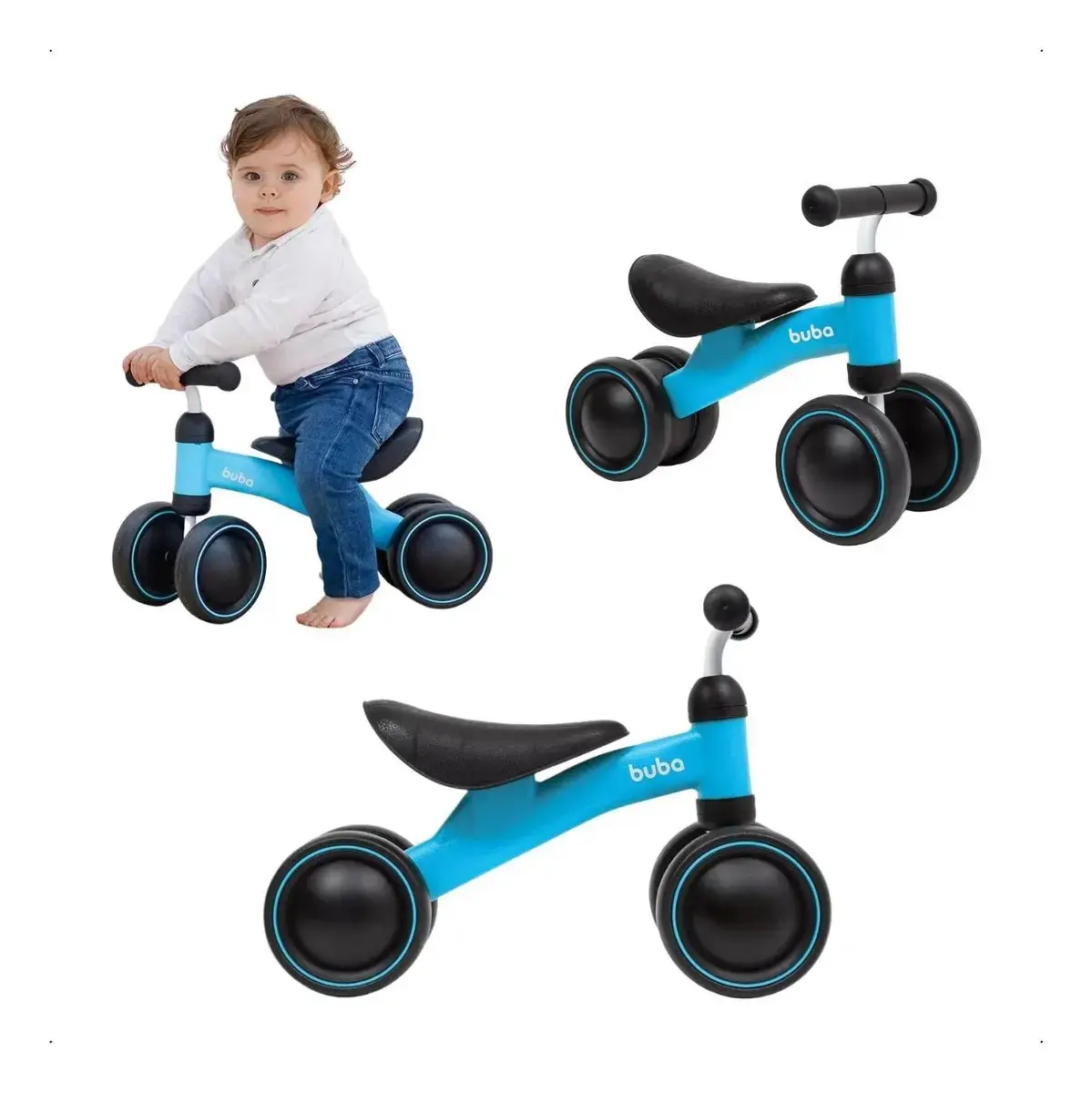 Bicicleta De Equilíbrio 4 Rodas Buba Infantil Sem Pedal Cor Azul thumbnail 4