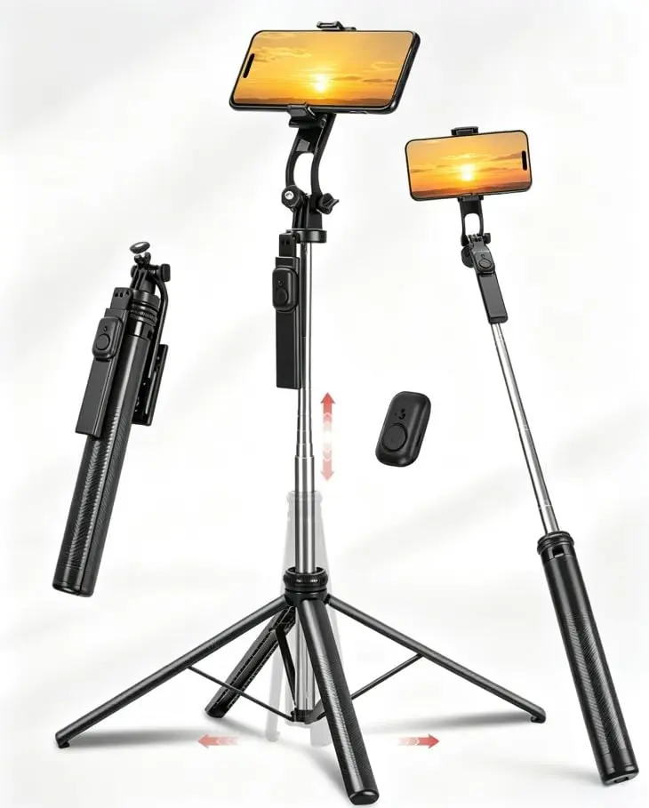 Tripé para Celular, Bastão de Selfie, 180CM Preto Com Suporte para Celular - 1