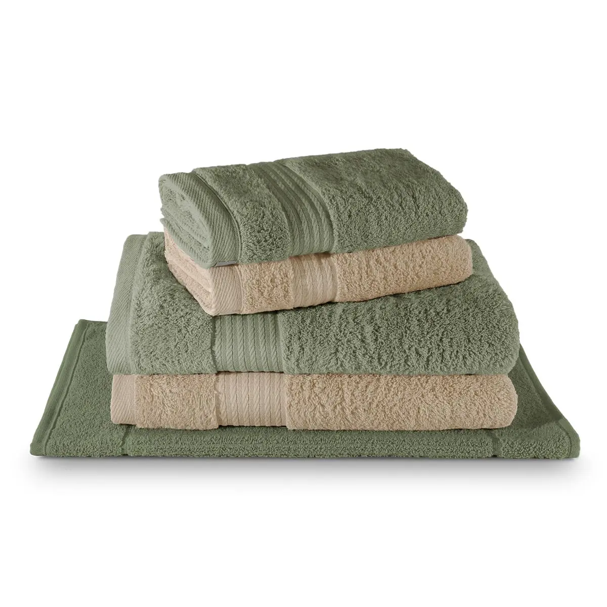 Appel Home Jogo de Toalhas Magnus 5 Peças 100% Algodão Egípcio 560g/m² - 2 Banho + 2 Rosto + 1 Piso - Camurça + Verde Matte
