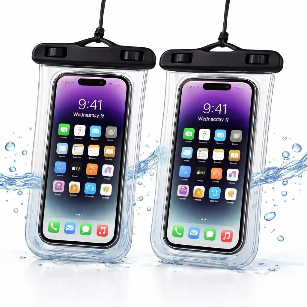 Kit 2 Capas Impermeáveis para Celular IPX8 Universal Até 6.5” Bolsa Estanque à Prova D’Água com Alça Ajustável Toque Sensível Praia Piscina Viagem Trilha Cores Sortidas