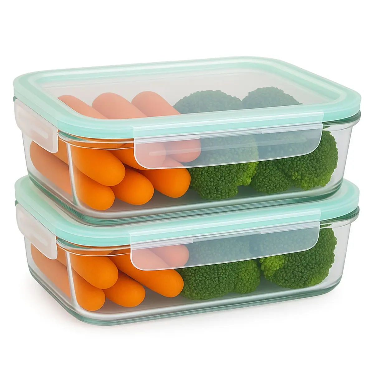 Kit 2 Potes de Vidro Herméticos Retangulares 640ml com Tampa de Silicone para Armazenar e Conservar Alimentos (Verde) - 1