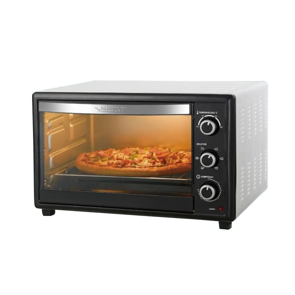 BEST Forno Elétrico 50L, Preto/Branco, 1800W 220V Timer 60 Minutos, Temperatura 100-250°C, Interior em Aço Zincado