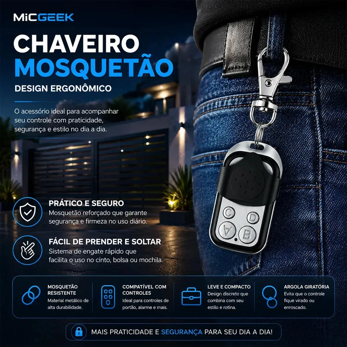Kit 3 Controle Remoto Universal 4 Botões Para Portão Eletrônico Automatico Alarme Cerca Elétrica 433mhz Micgeek thumbnail 7