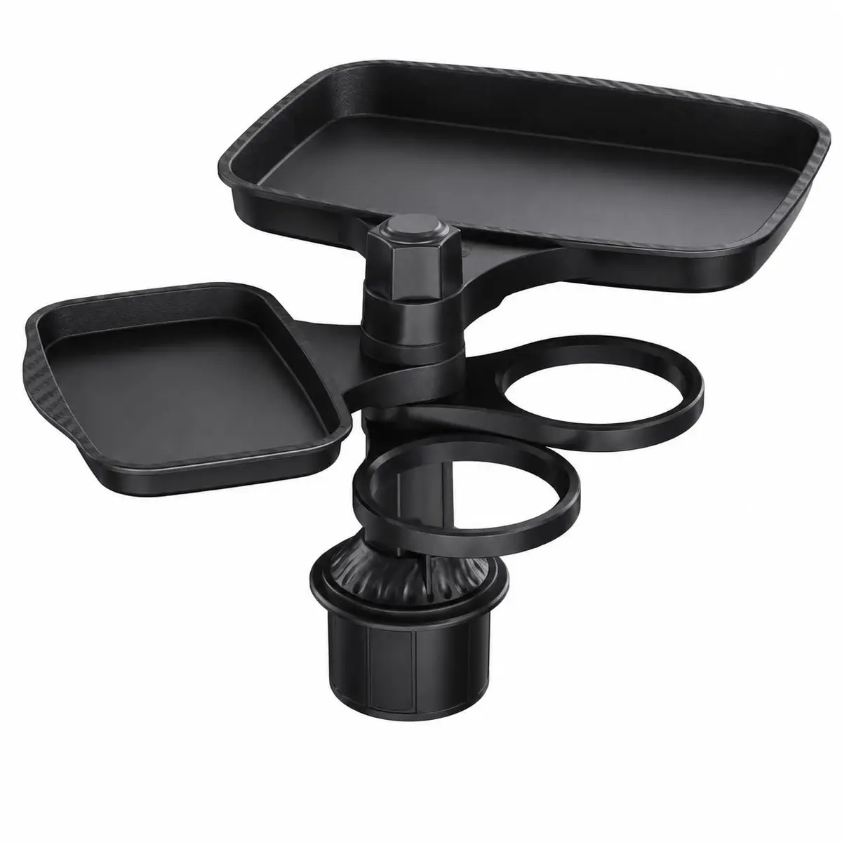 Organizador para Carro com Bandeja Giratória e Porta-Copos Duplo | Suporte Universal Ajustável, Base Expansível, Estável e Compacto - 1