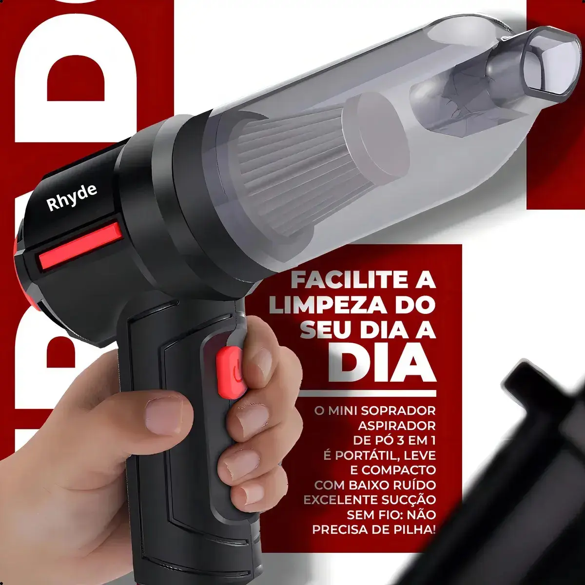 Aspirador De Pó Mini Soprador 3em1 Usb 1 Refil Portátil Recarregável Marca RHYDE thumbnail 9