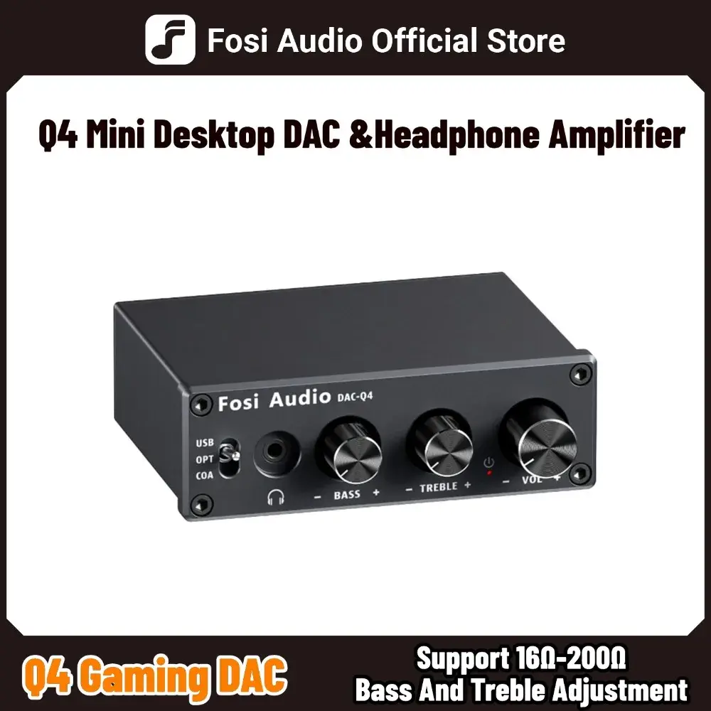 Fosi audio q4 mini estéreo usb gaming dac & amplificador de fone de ouvido adaptador conversor de áudio para casa/desktop alimentado/alto-falantes ativos