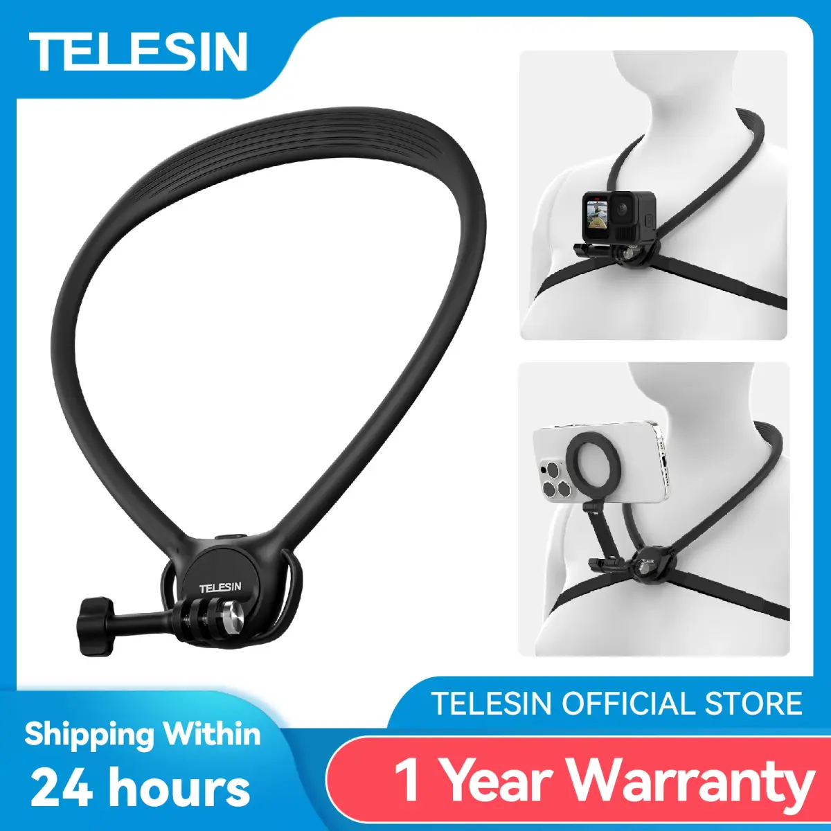 Telesin câmera de ação do telefone 2 em 1 pescoço segurar montagem para gopro insta360 dji osmo ação universal câmera acessórios do telefone