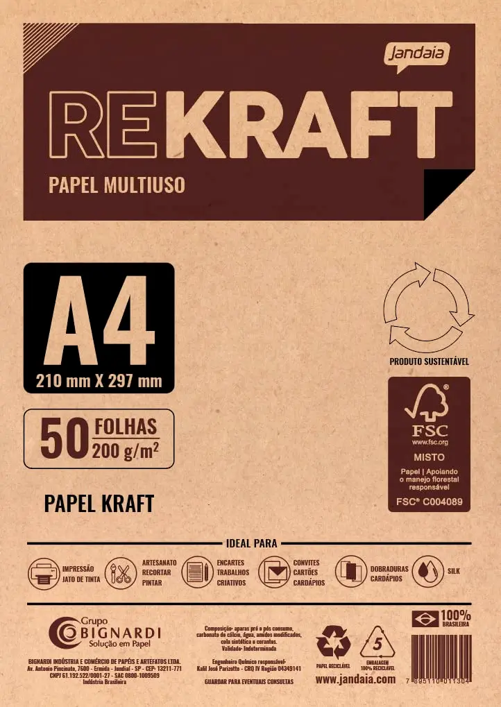 Papel Kraft A4 Multiuso 200g com 50fls