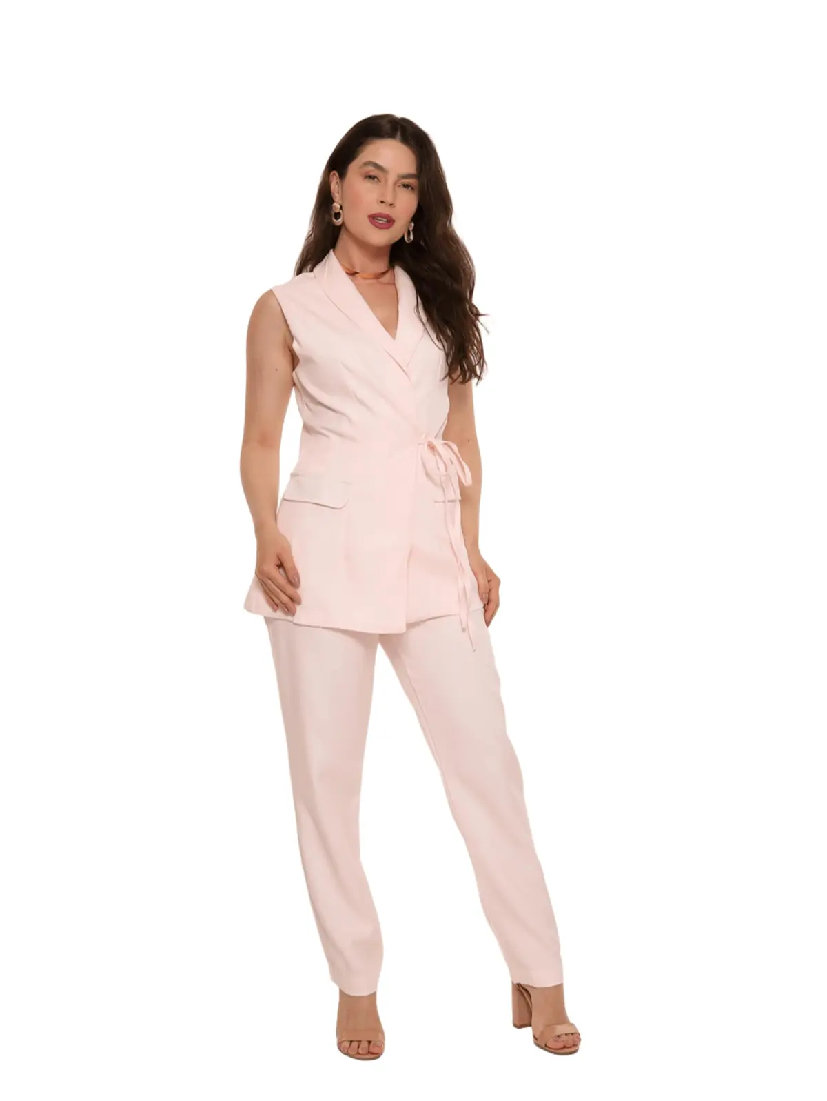 Conjunto Alfaiataria Feminino com Colete e Calça, Estilo Blazer sem Mangas com Amarração hz-con-0021 - 1