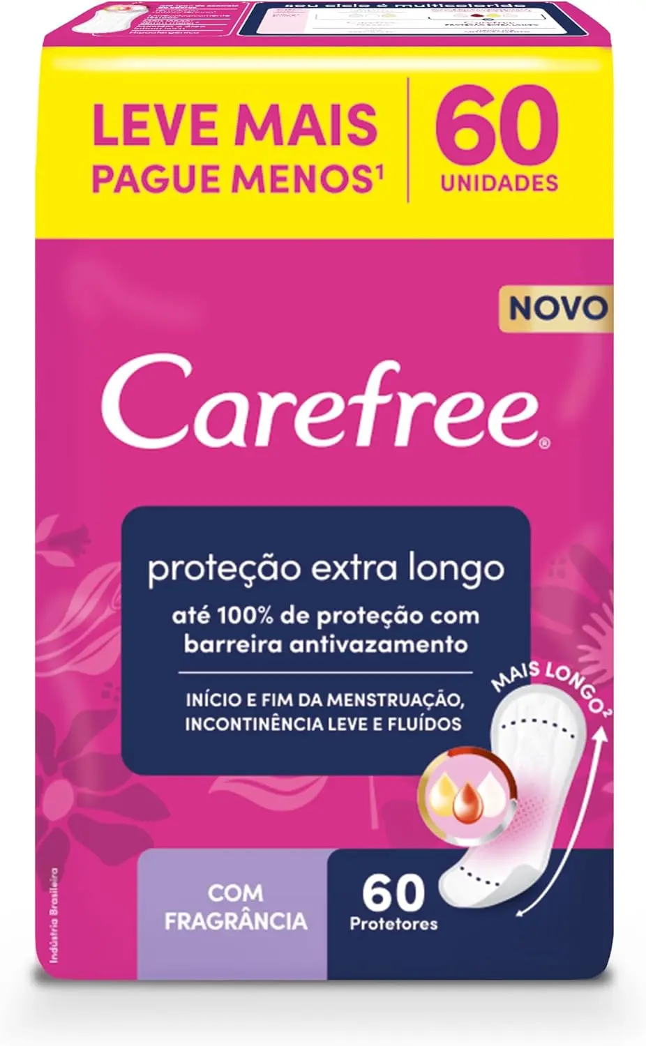 Protetor Diário Carefree, Extra Longo, Com Fragrância, 60 Unidades - 1