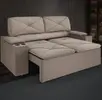 Sofá com Porta Copos Retrátil e Reclinável Pop 1,54m Velosuede Bege - 1
