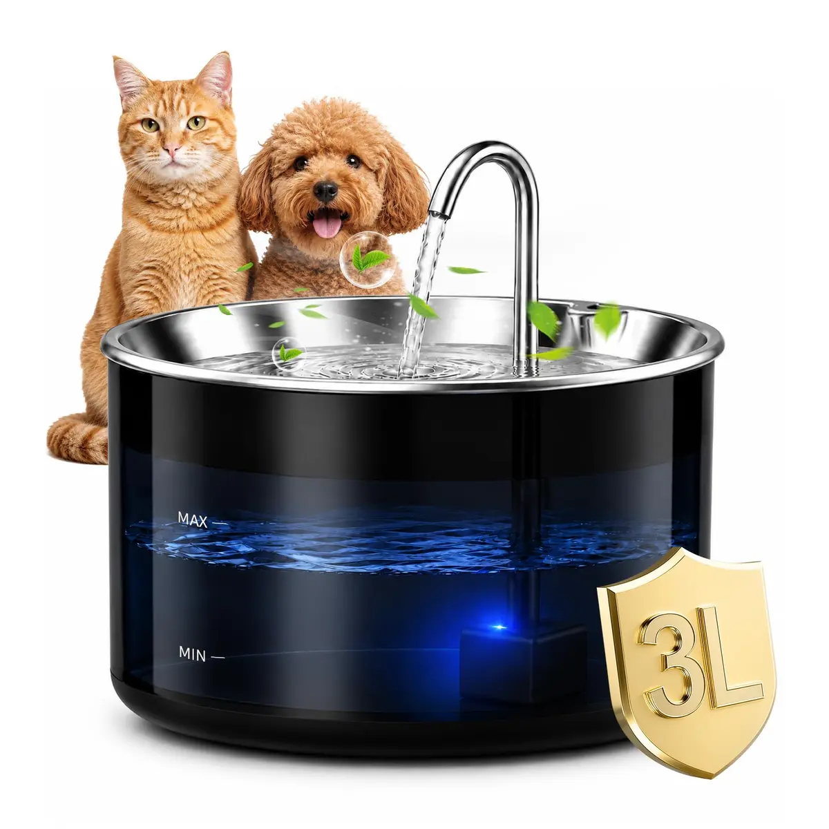 Fonte de Água pra Gato Inox, Bebedouro Automático com Filtro 3L | Aço Inoxidável, Filtragem Contínua, Operação Silenciosa, Fácil de limpar, Bivolt, Gatos e Cães