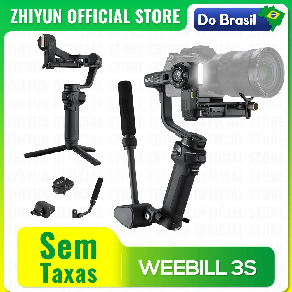 Do brasil sem taxa ZHIYUN Oficial WEEBILL 3S Handheld Camera Estabilizador 3-Axis Gimbal Bluetooth Obturador Gimbals para Câmeras DSLR Mirrorless