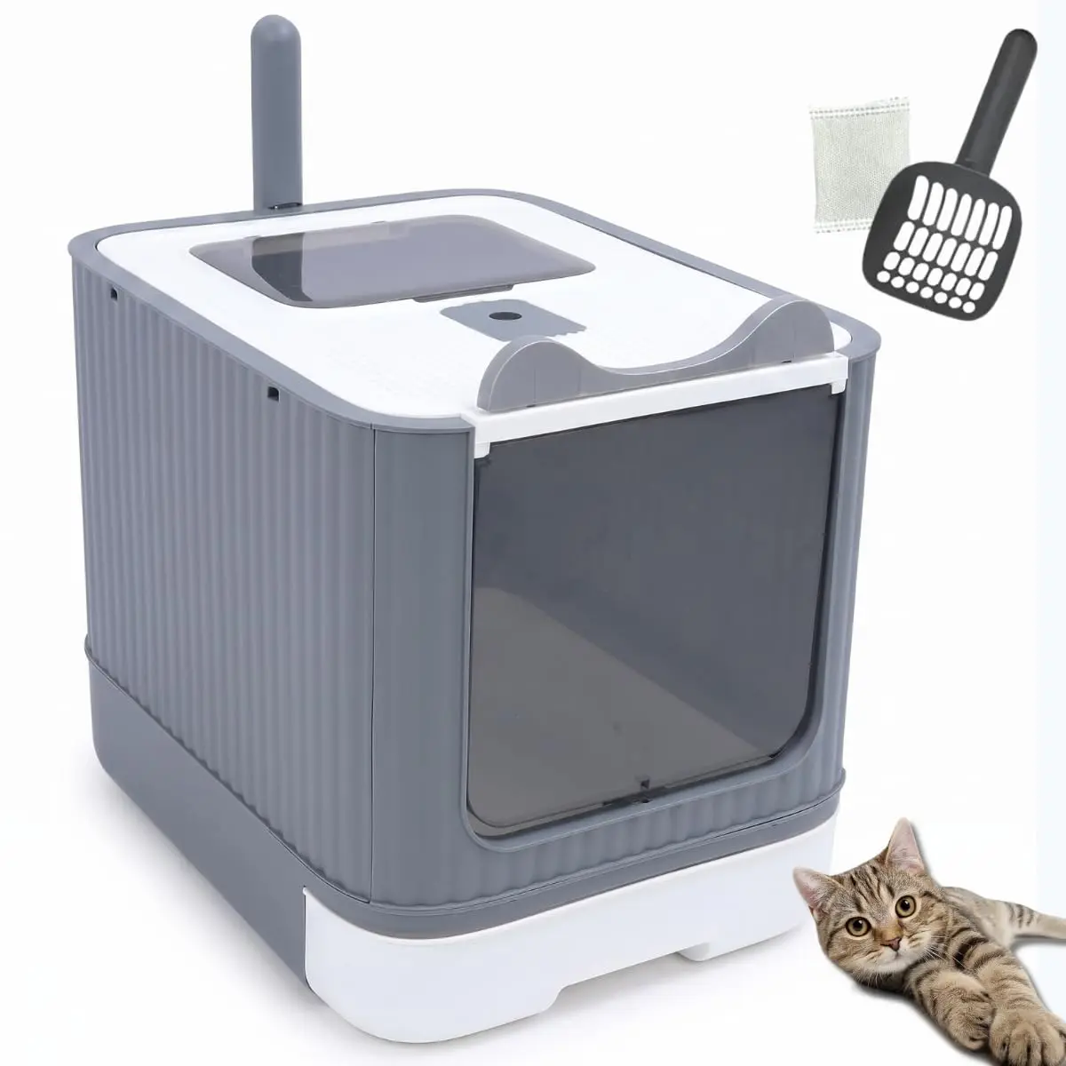 Caixa de Areia Fechada para Gatos com Pazinha, Banheiro Sanitário com Filtro Anti Odor Premium (BRANCO) - 1
