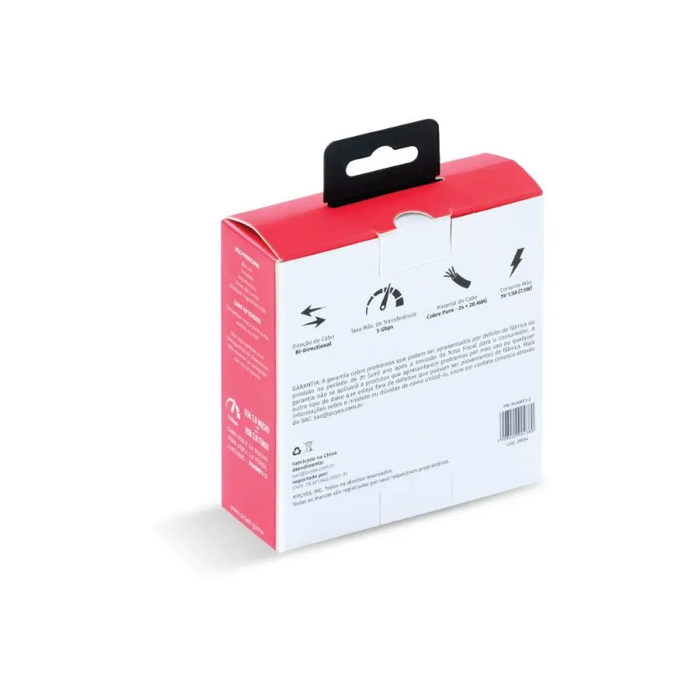 CABO EXTENSOR USB A 3.0 MACHO PARA USB A 3.0 FÊMEA 28AWG PURO COBRE 2 METROS - PUAMF3-2 - PCYES - 1