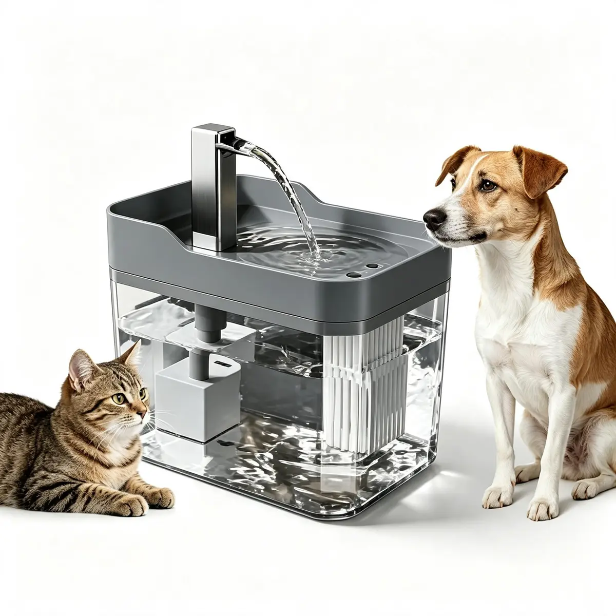 Fonte de Água para Gatos e Cães 1,5L com Filtro Automática Silenciosa Cinza