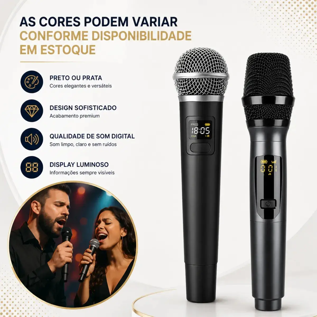 Microfone Sem Fio Duplo UHF Profissional Preto Recarregável Led Karaokê Palestras Shows Igrejas Apresentações Mzcell thumbnail 5