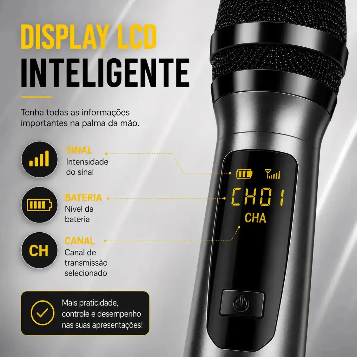 Microfone Sem Fio Duplo UHF Profissional Preto Recarregável Led Karaokê Palestras Shows Igrejas Apresentações Mzcell thumbnail 9