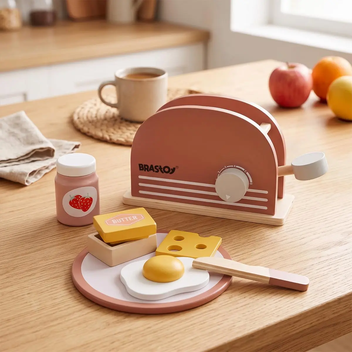 Máquina de Pão Infantil de Madeira, Brinquedo de Cozinha e Faz de Conta | Madeira, para crianças acima de 3 anos