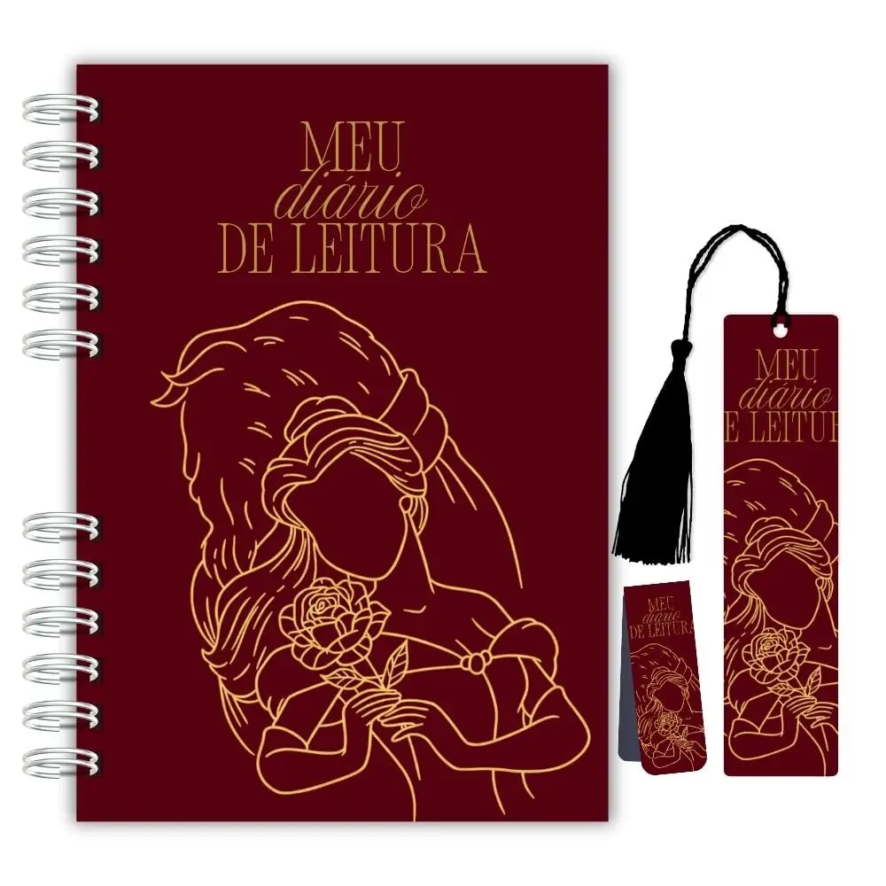Planner Diário de Leitura – A bela e a fera | Capa Dura com Marcador Tassel + Marcador Magnético (Silhueta A bela e a fera) - 1