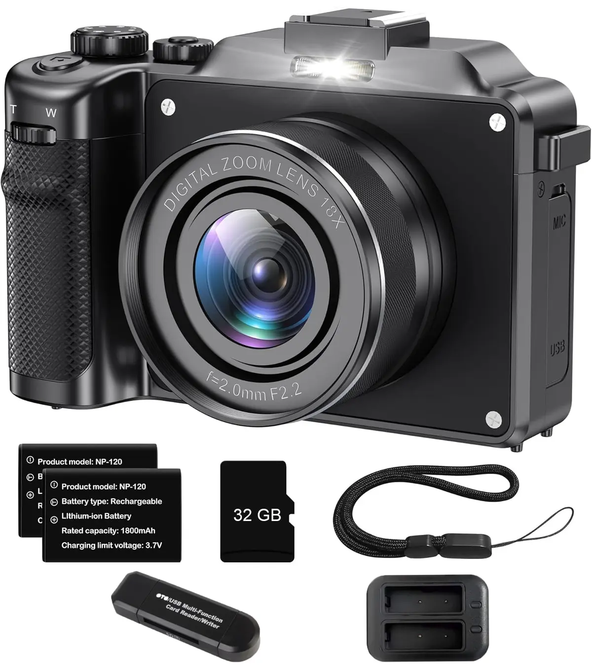 Câmera Fotográfica Digital 4K 64MP Retrô Zoom 18x Wi-Fi para Vlog e Viagens | 64MP + 4K Ultra HD, Zoom 18x, Foco Automático, Wi-Fi, Webcam Vlog, Cartão 32GB Incluso, Design Retrô Portátil