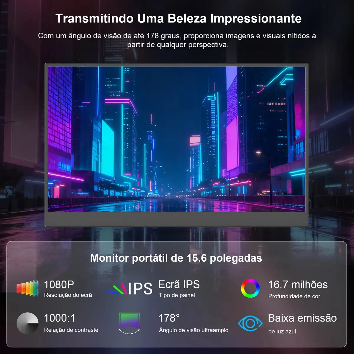 Monitor Portátil 15.6''com Usb C Dupla/hdmi Fhd 1080p 60hz thumbnail 2