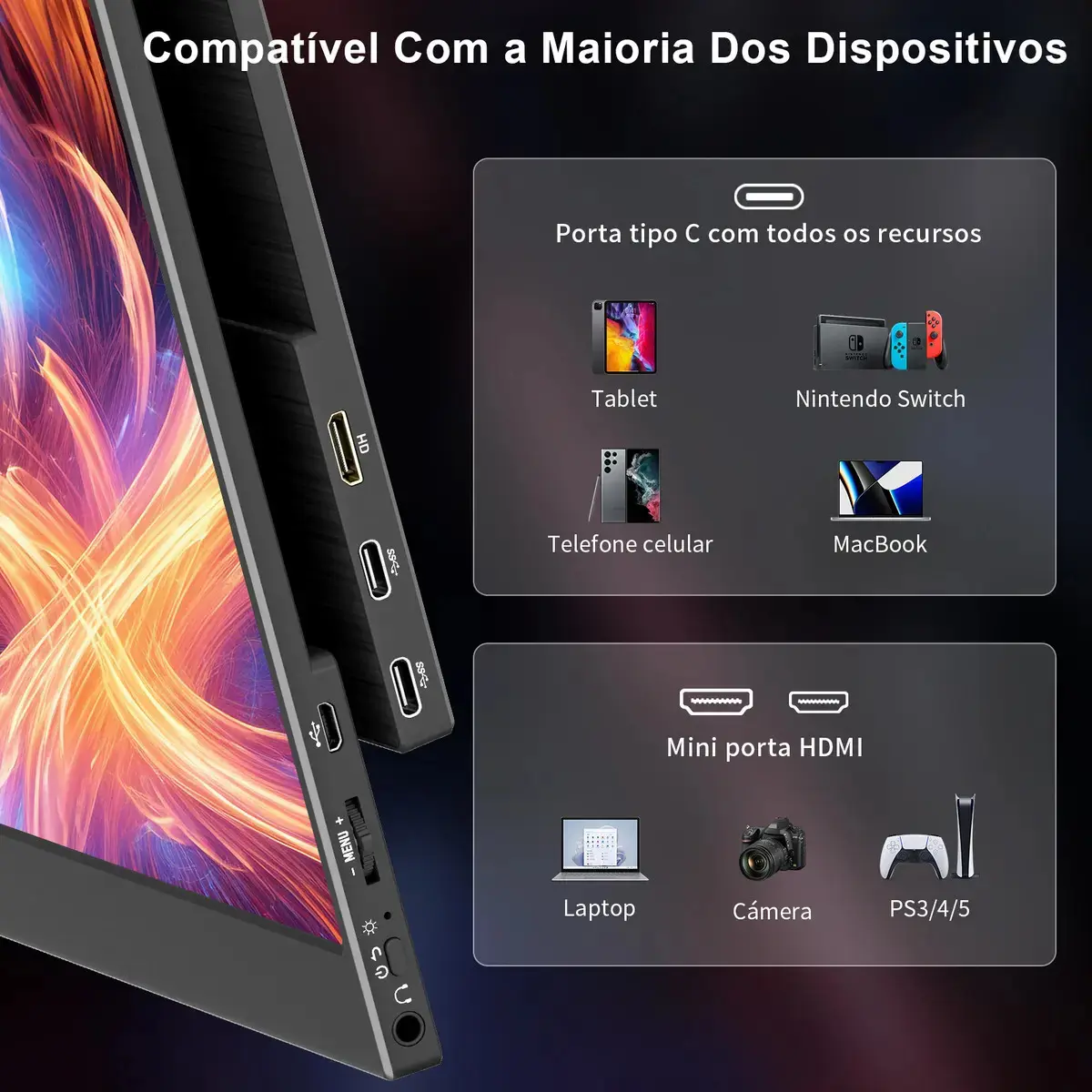 Monitor Portátil 15.6''com Usb C Dupla/hdmi Fhd 1080p 60hz thumbnail 4