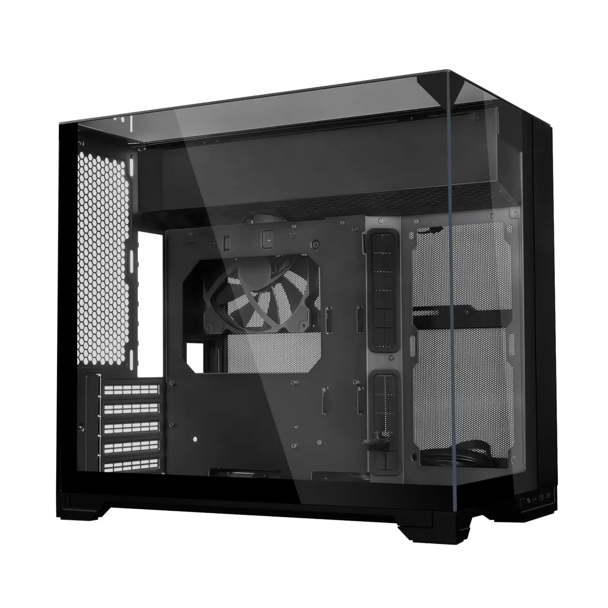 Gabinete Lian Li O11 Vision-M Preto Aquário Micro-ATX com 1 Fan 140 mm Painéis Triplos em Vidro Temperado com Suporte de Placa de Vídeo Integrado USB 3.2 Tipo-C O11VMX BLACK