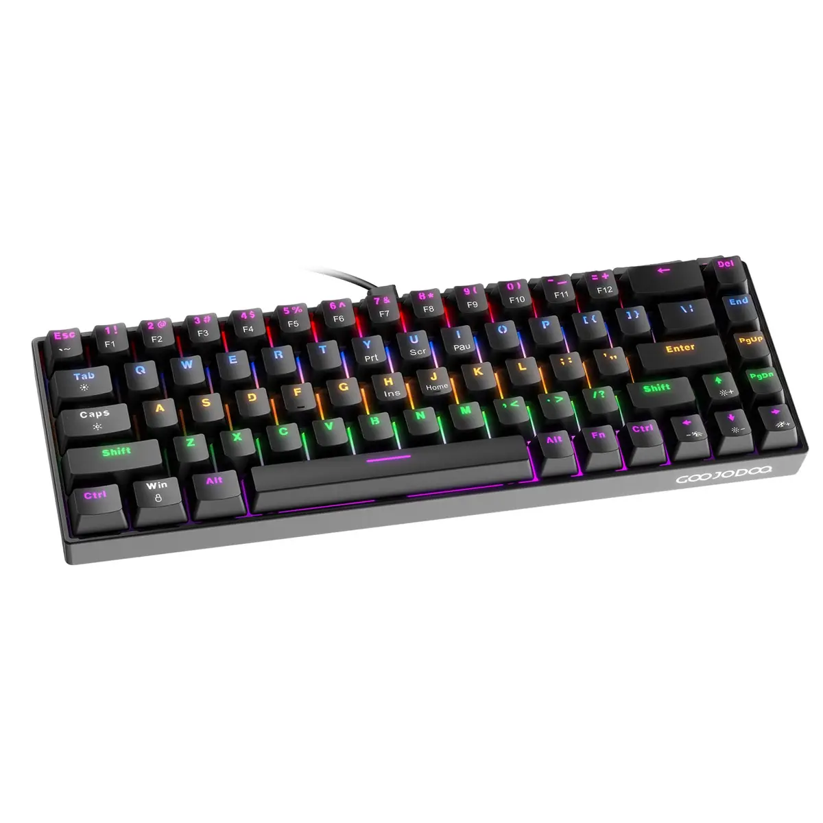 Teclado Mecânico com Fio A1802, Gamer Switch Azui 68 Teclas Semi 65%, Iluminação RGB com 17 Modos, Hot-Swap, Teclas Anti-Ghosting, Preto