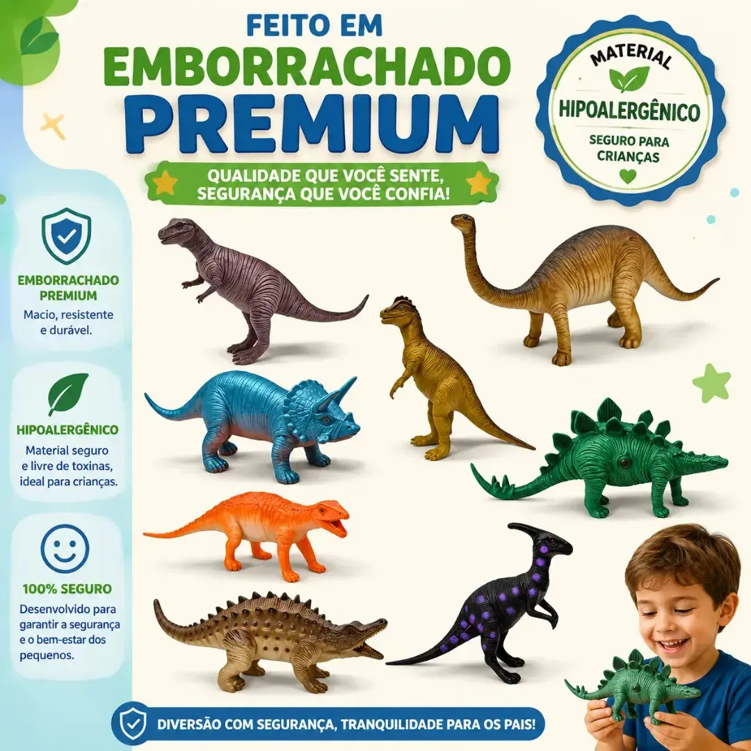 Kit 8 Dinossauros Dino World em Borracha Soft 3-6 anos thumbnail 9