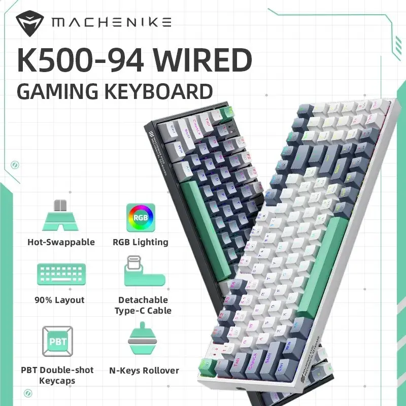 Machenike k500 teclado mecânico com fio teclado para jogos K500-B94 quente swappable 94 teclas 90% layout rgb backlight para computador portátil - 1