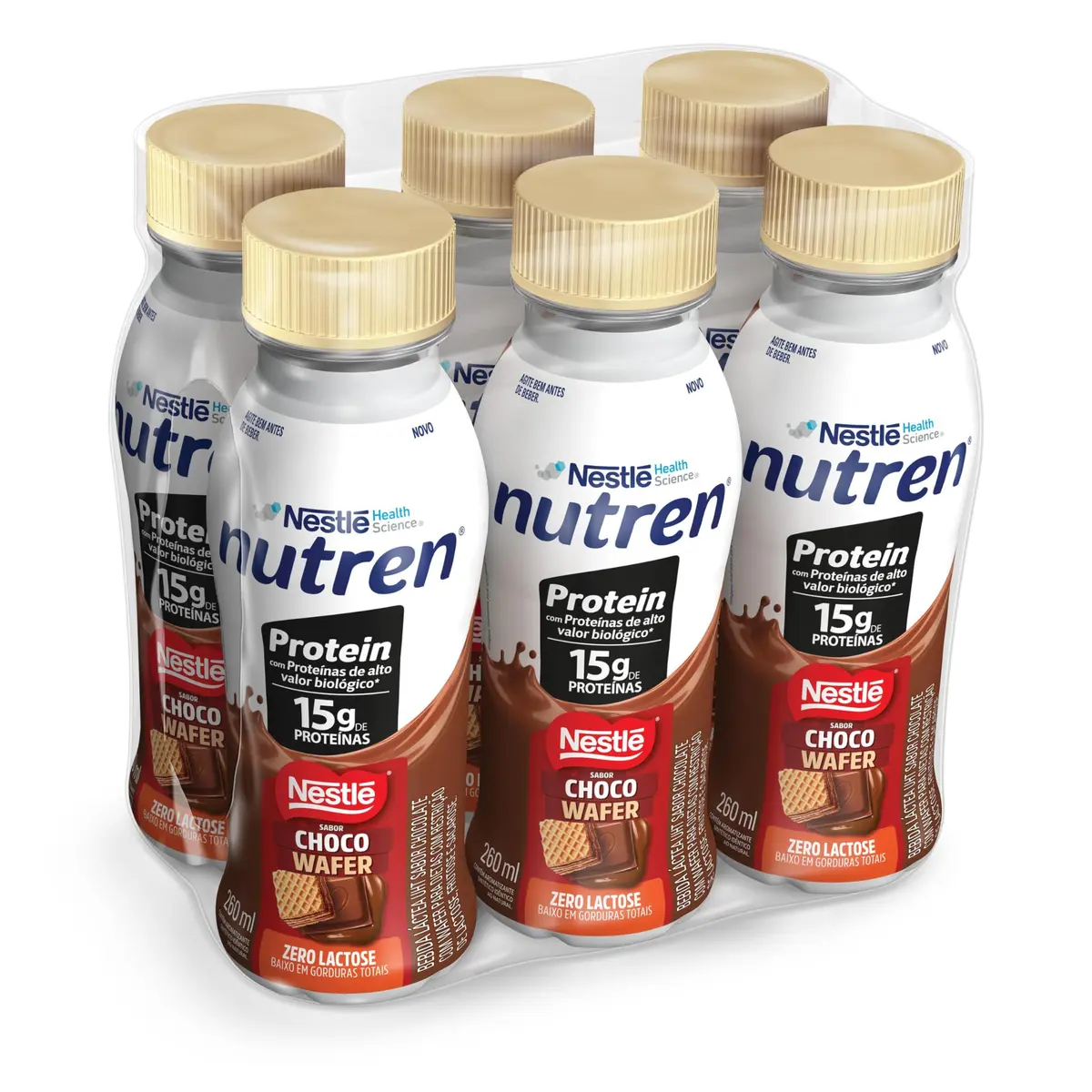 Bebida Láctea Nutren Protein 15g de proteínas Chocowafer 260ml - Pack com 6 unidades - 1