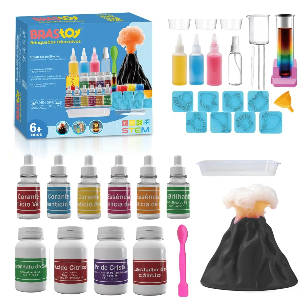 Kit Experimentos Ciência STEM Educacional Infantil Mais de 50+ Combinações de Química, Brinquedo Didático Presente Criança (50+ Experimentos Set)