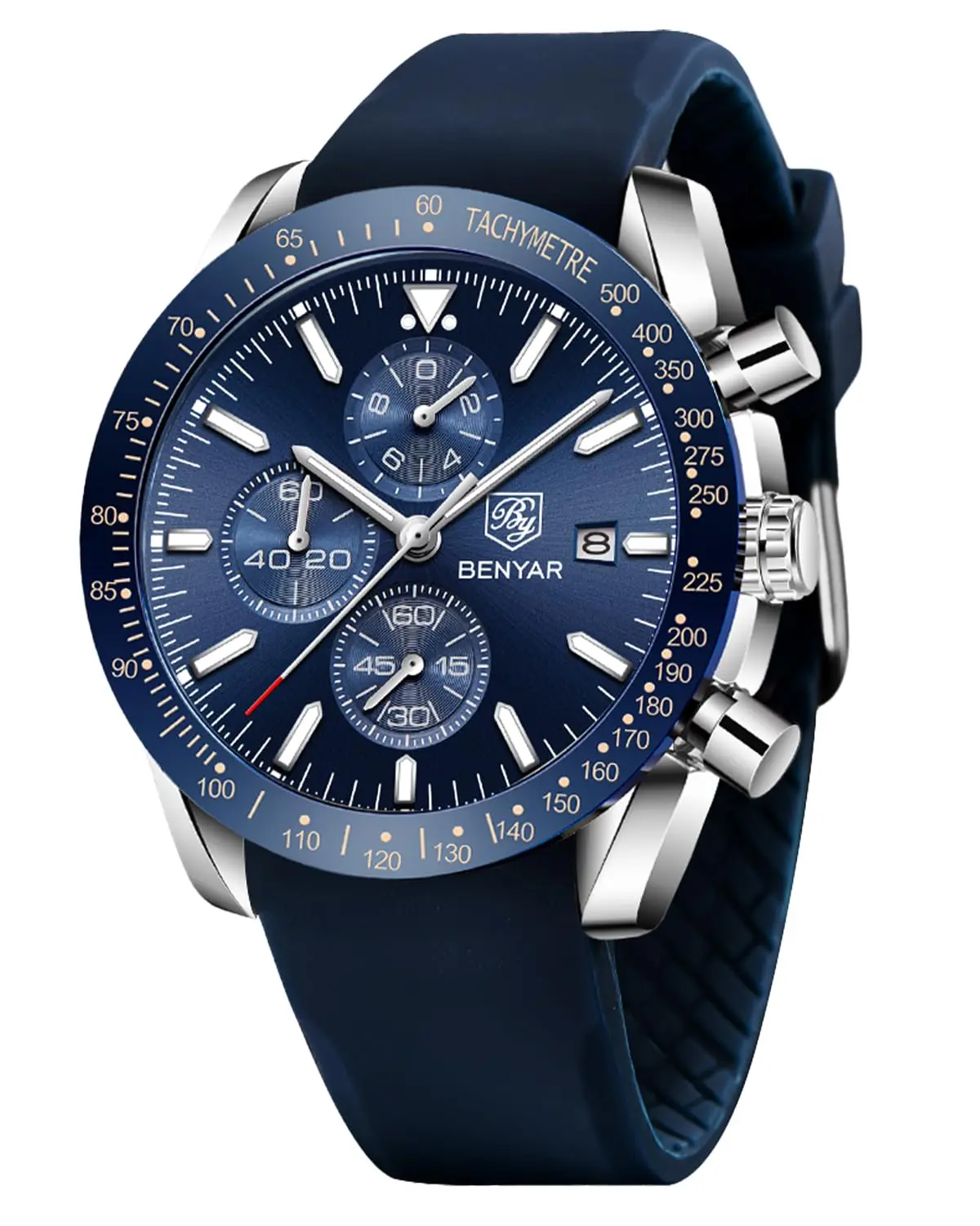 Relógios masculinos BY BENYAR cronógrafo, analógico, movimento de quartzo com design esportivo e elegante, resistente a água até 30 m, presente elegante para homens