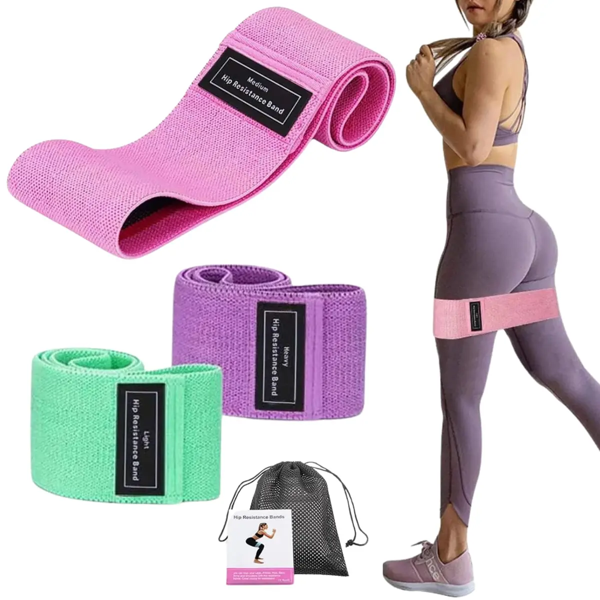 Kit 3 Faixa Elastica Hip Mini Band Treino Exercicio Academia Yoga Alongamento intensidades Leve Média e Forte