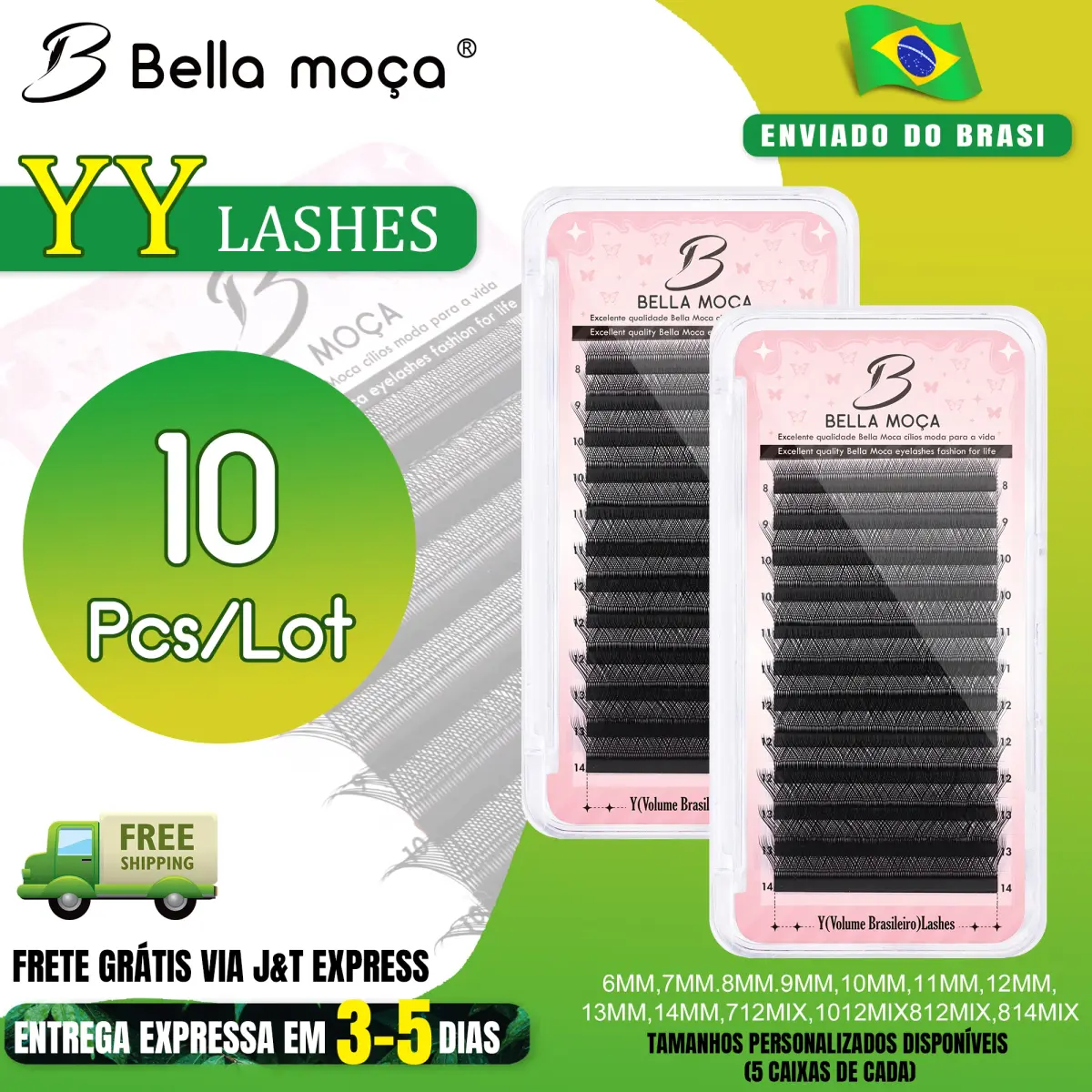 Extensão de Cílios Bella Moça YY 10 Peças 0.07D Pretas Macias Tamanho Personalizado Envio Local Brasil Frete Grátis