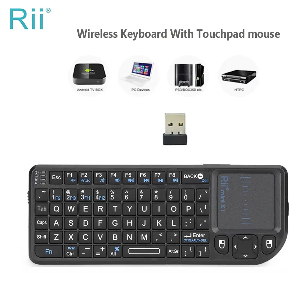 Rii X1 2,4 GHz Mini Teclado Sem Fio Teclados Inglês/ES/FR com TouchPad para Android TV Box/PC/Laptop - 1